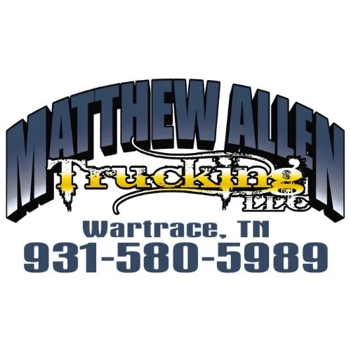 Logo for "Matthew Allen Trucking LLC" with the text "Wartace, TN" and the phone number "931-580-5989." The design features bold typography and a truck graphic element.