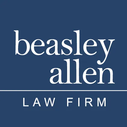 Logo of Beasley Allen Law Firm featuring the words "beasley allen" in white text on a blue background, with "LAW FIRM" in a smaller font below.