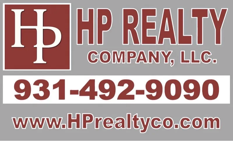 Logo and contact information for HP Realty Company, LLC. Text includes "HP REALTY COMPANY, LLC.", phone number "931-492-9090", and website "www.HPrealtyco.com" on a gray background.