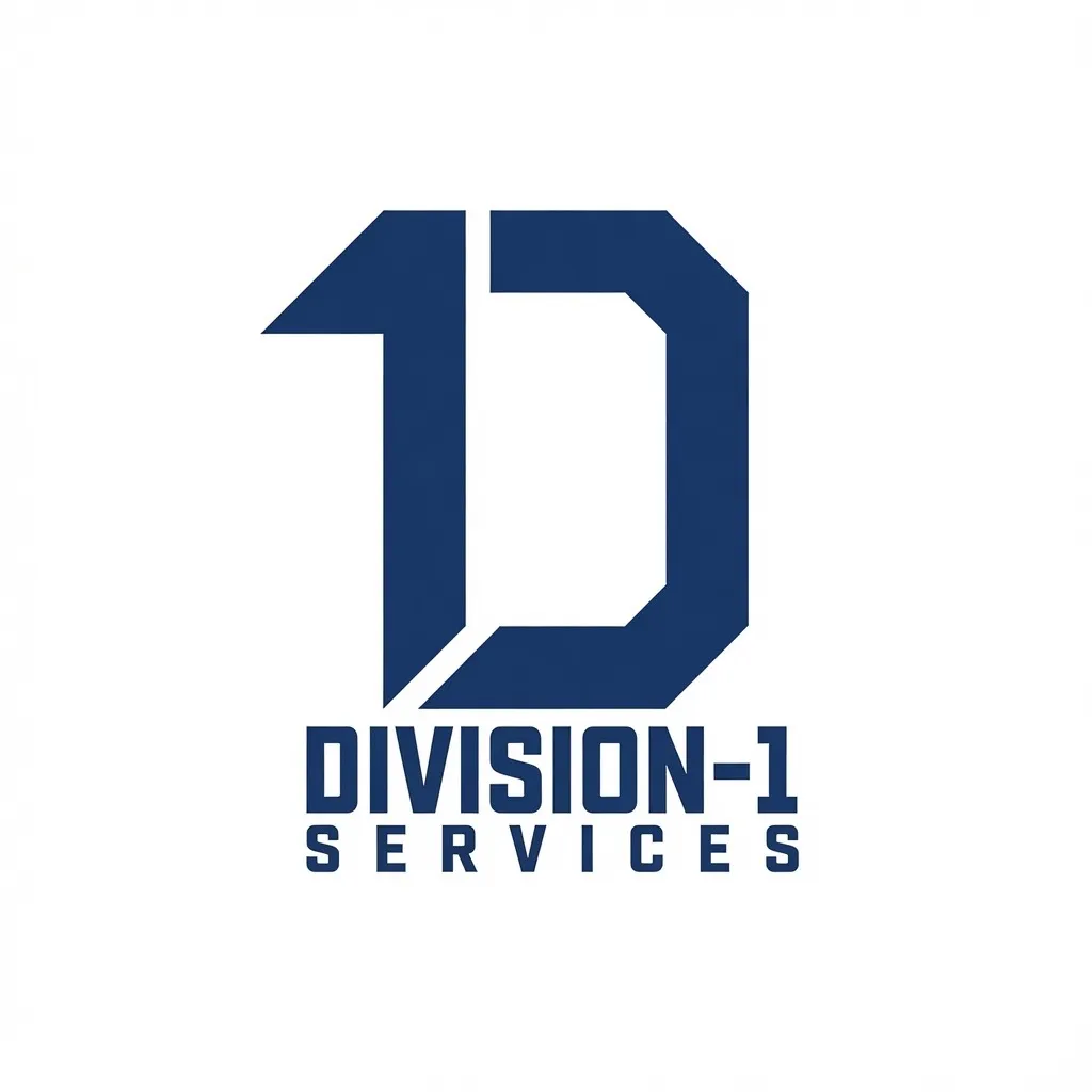 Logo consisting of the text "1D" in a bold, stylized font, with "DIVISION-1" above and "SERVICES" below, all in navy blue on a white background.