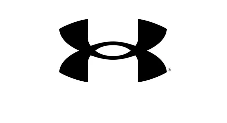 Black logo of a sports apparel brand featuring a symmetrical design with an oval shape and two curved elements on either side.