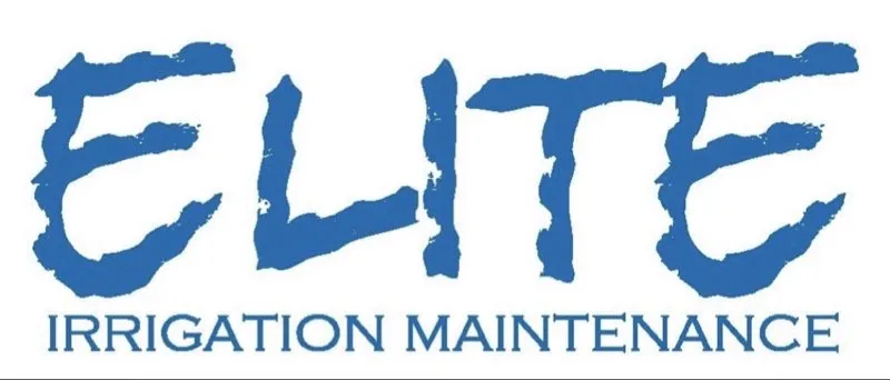 Blue text reading "ELITE" in a bold, stylized font above the words "IRRIGATION MAINTENANCE" in a smaller, standard font. The background is white.