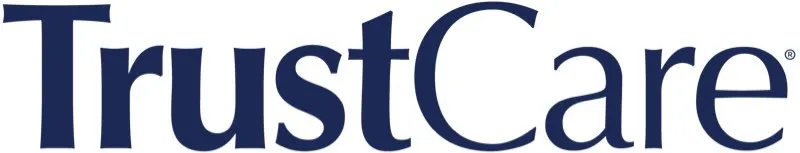 TrustCare logo in blue text on a white background. The text features a simple, modern font.