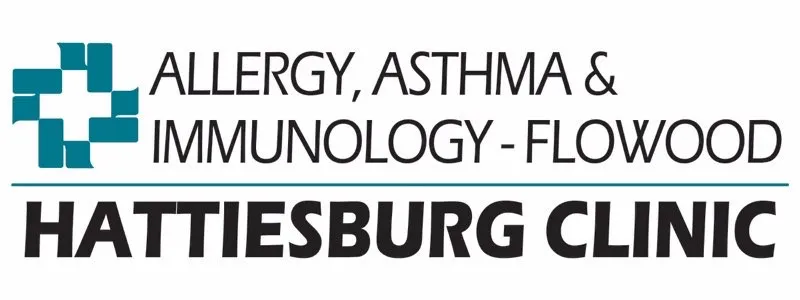 Logo display for Hattiesburg Clinic featuring the text "Allergy, Asthma & Immunology - Flowood" along with a medical symbol design.
