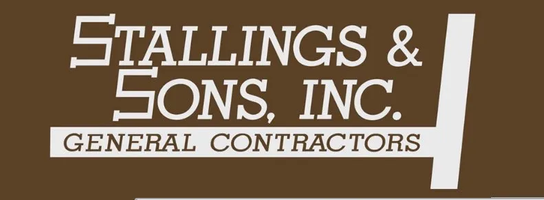 Logo featuring the text "Stallings & Sons, Inc." and "GENERAL CONTRACTORS" in a stylized font, set against a brown background.