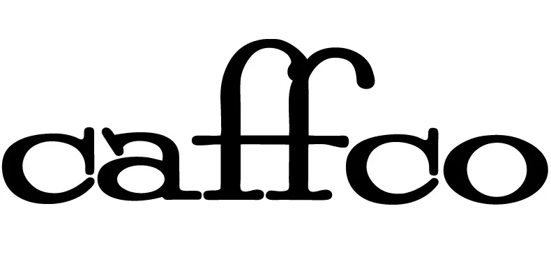 The image features the stylized text "caffco" in a bold, black font. The letters appear interconnected, with a distinctive design.