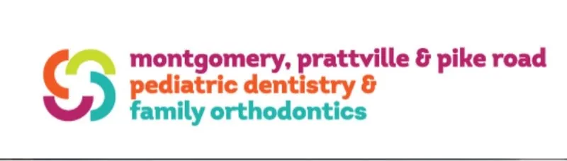 The image features a logo displaying the text "montgomery, pratville & pike road pediatric dentistry & family orthodontics" with colorful designs.