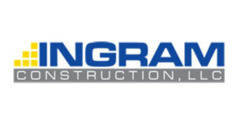 The image features a logo with the text "INGRAM" in blue and "CONSTRUCTION, LLC" in gray. There is also a graphic element resembling yellow building blocks.