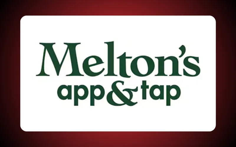 Logo for "Melton's app & tap" featuring the name in green text with a stylized font on a white background.