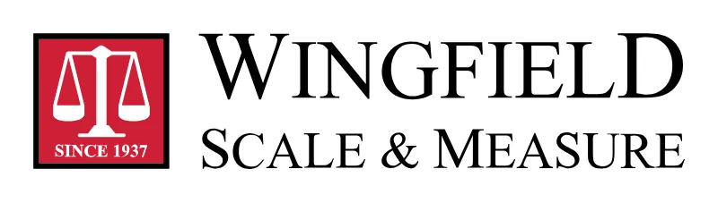 Logo featuring a balance scale and the text "WINGFIELD SCALE & MEASURE" with "SINCE 1937" underneath. The design includes red and black colors.