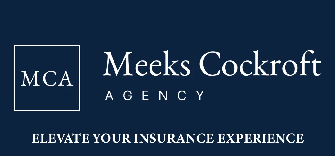 Logo for Meeks Cockcroft Agency with the text "ELEVATE YOUR INSURANCE EXPERIENCE" on a dark blue background. The agency's abbreviation "MCA" is displayed prominently.