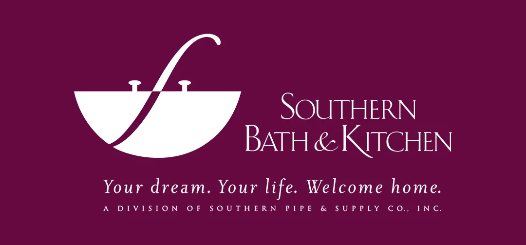 Logo featuring a design of a bathtub and the text "Southern Bath & Kitchen" along with the tagline "Your dream. Your life. Welcome home." and "A division of Southern Pipe & Supply Co., Inc."