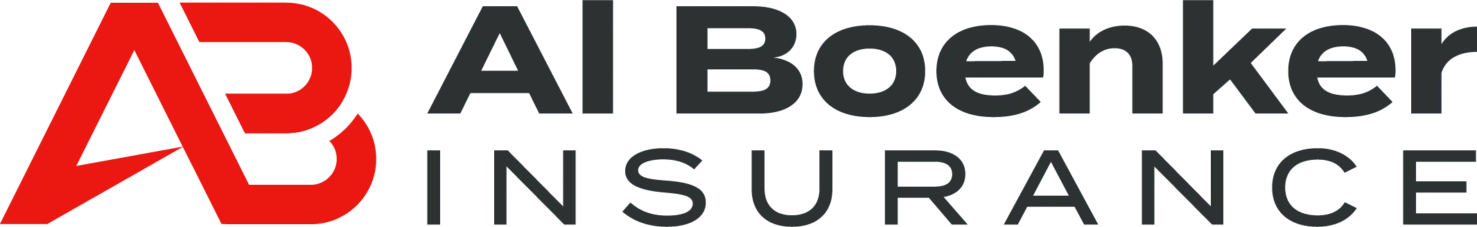 The image displays a logo for "Al Boenker Insurance," featuring the letters "AB" in red and black with the word "INSURANCE" beneath.