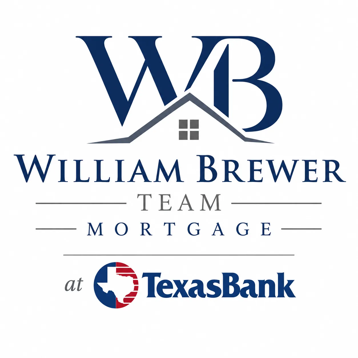 Logo featuring the initials "WB" and the text "William Brewer Team Mortgage at TexasBank," with a house symbol incorporated in the design.