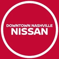 Logo design featuring a red background with white text that reads "DOWNTOWN NASHVILLE" above the word "NISSAN" in a larger font.