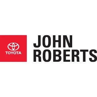 The image features a logo that includes the Toyota emblem to the left and the name "JOHN ROBERTS" in bold black text on the right. A red box surrounds the Toyota logo.