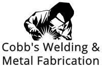 Logo featuring a welder wearing protective gear, with sparks flying from the welding process. Text below reads "Cobb's Welding & Metal Fabrication."